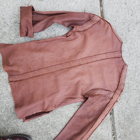 Leather Vintage Fringe Native Tunic Jacket Shirt - Picture 8 of 8